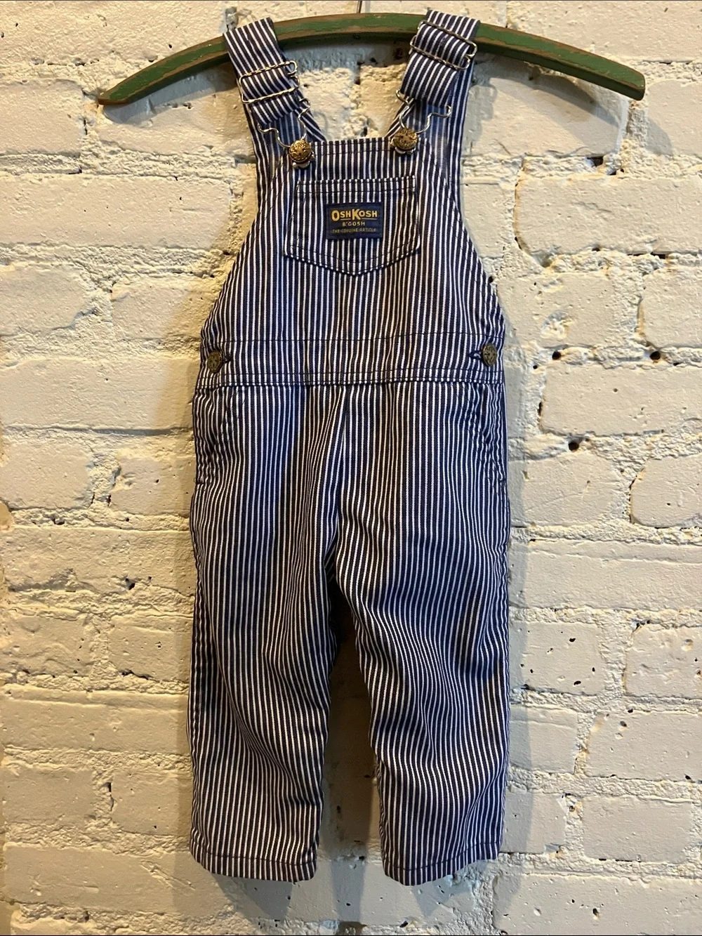 Vintage OshKosh hickory stripe overalls size 24 months USA union made